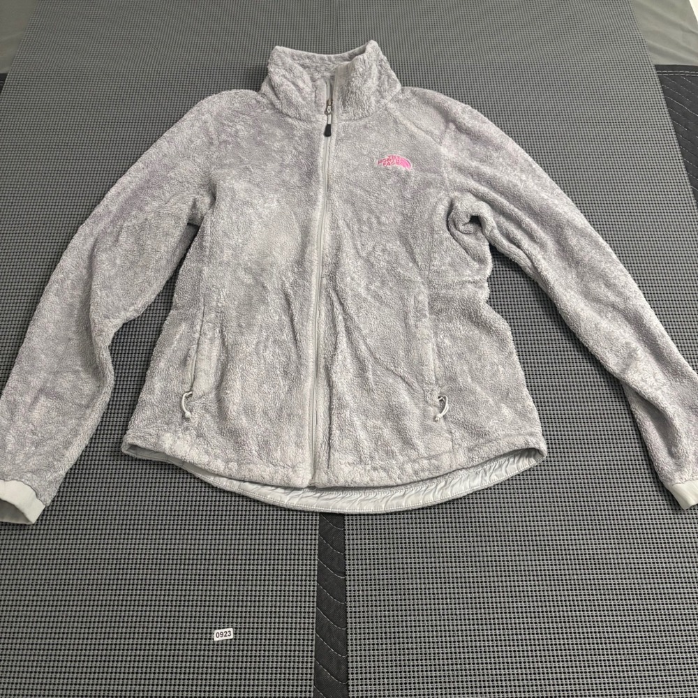 The North Face Osito Fleece Jacket Grey‎ Pink Logo Full Zip Women Small